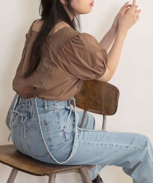 Mysa&Liina（ミーサリーナ）の「スクエアーレースブラウス（シャツ/ブラウス・レディース・オレンジ/ブラウン/オフホワイト/ベージュ・M）」の3枚目の写真