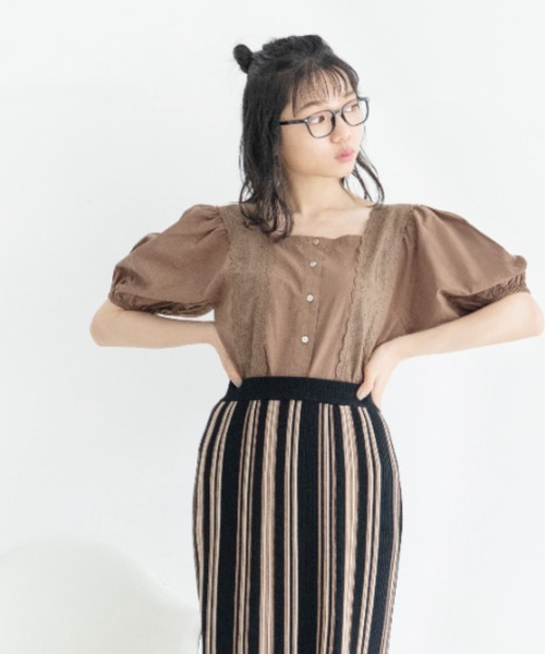 Mysa&Liina（ミーサリーナ）の「スクエアーレースブラウス（シャツ/ブラウス・レディース・オレンジ/ブラウン/オフホワイト/ベージュ・M）」の12枚目の写真