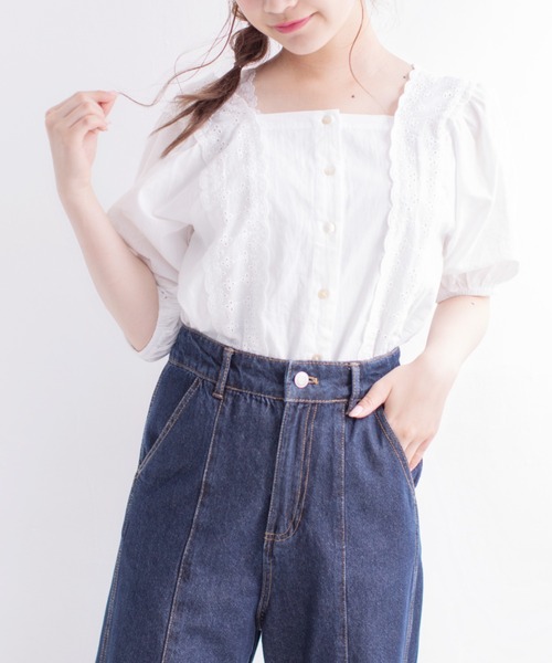 Mysa&Liina（ミーサリーナ）の「スクエアーレースブラウス（シャツ/ブラウス・レディース・オレンジ/ブラウン/オフホワイト/ベージュ・M）」の5枚目の写真