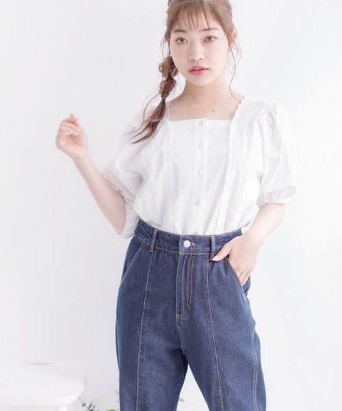 Mysa&Liina（ミーサリーナ）の「スクエアーレースブラウス（シャツ/ブラウス・レディース・オレンジ/ブラウン/オフホワイト/ベージュ・M）」の6枚目の写真