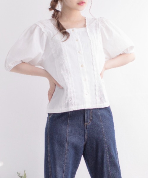 Mysa&Liina（ミーサリーナ）の「スクエアーレースブラウス（シャツ/ブラウス・レディース・オレンジ/ブラウン/オフホワイト/ベージュ・M）」の7枚目の写真