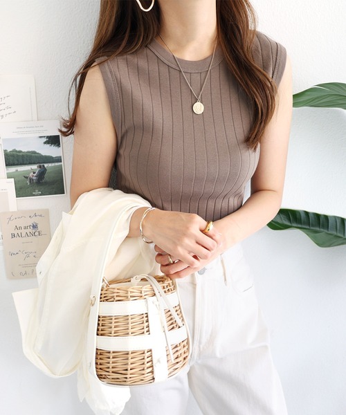 andme(アンドミー)の「コットンフライスワイドリブノースリーブトップス(Tシャツ/カットソー・レディース・オフホワイト/ブラック/チャコールグレー/キナリ/ブラウン/ピンク/グリーン/オレンジ/ライトグリーン/ネイビー・L/M)」の21枚目の写真