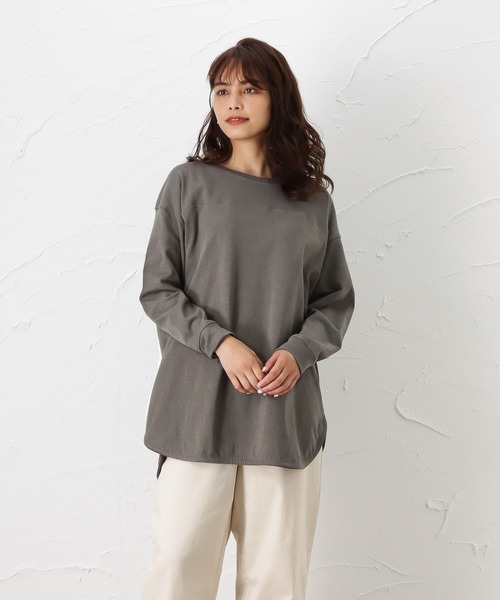 NAVY（ネイビー）の「オーガニックコットン 無地切り替えロングスリーブTシャツ（Tシャツ/カットソー・レディース・ベージュ/ブラウン/ブルー/チャコール・フリー）」の2枚目の写真