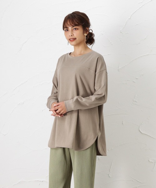 NAVY（ネイビー）の「オーガニックコットン 無地切り替えロングスリーブTシャツ（Tシャツ/カットソー・レディース・ベージュ/ブラウン/ブルー/チャコール・フリー）」の12枚目の写真