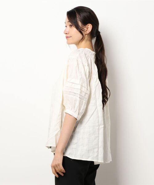 Samansa Mos2（サマンサ モスモス）の「シャドーチェックボリュームレースブラウス（シャツ/ブラウス・レディース・ブラック/ブラウン/キナリ・ﾌﾘ-）」の4枚目の写真