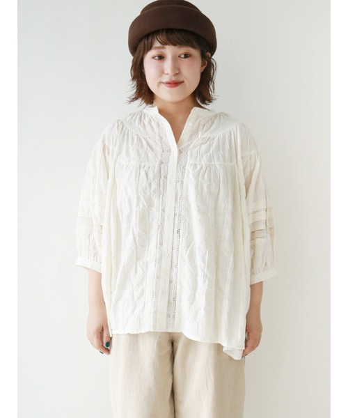 Samansa Mos2（サマンサ モスモス）の「シャドーチェックボリュームレースブラウス（シャツ/ブラウス・レディース・ブラック/ブラウン/キナリ・ﾌﾘ-）」の2枚目の写真