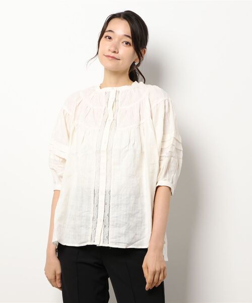 Samansa Mos2（サマンサ モスモス）の「シャドーチェックボリュームレースブラウス（シャツ/ブラウス・レディース・ブラック/ブラウン/キナリ・ﾌﾘ-）」の6枚目の写真