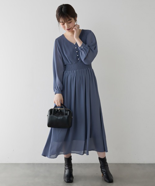 natural couture（ナチュラルクチュール）の「【WEB限定カラー有り】ピンタックプリーツお上品ワンピース（ワンピース・レディース・チャコールグレー/ベージュ/ブルー/ボルドー/その他1/その他2/その他3/その他4/その他5・FREE）」の21枚目の写真