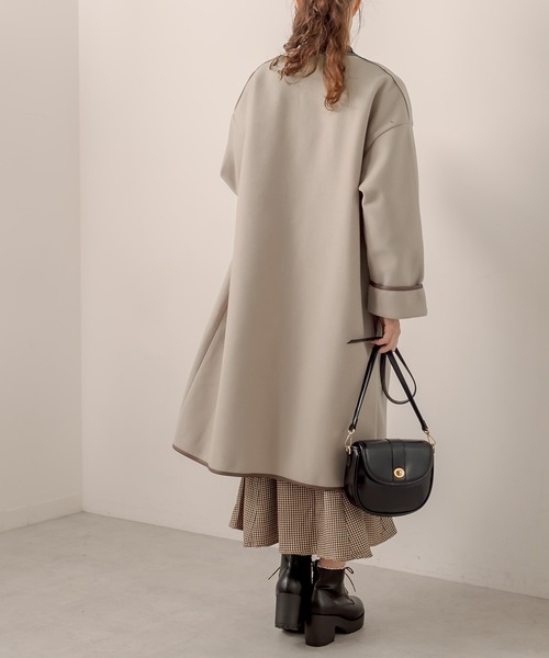 OLIVE des OLIVE（オリーブデオリーブ）の「【WEB限定】コスパ最強！大人女子パイピングロングコート（ノーカラーコート・レディース・ライトグレー/ベージュ・FREE）」の10枚目の写真