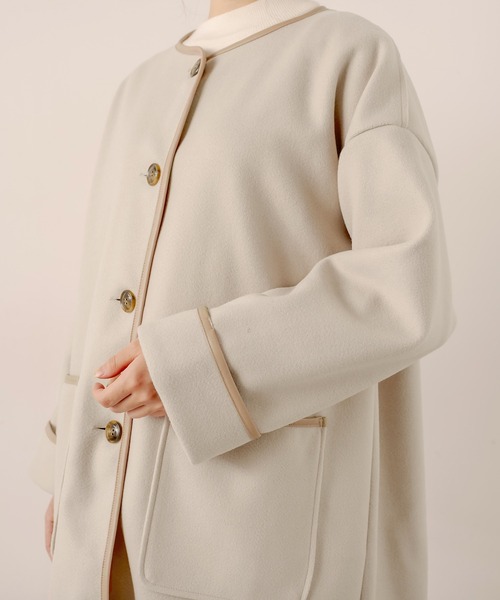 OLIVE des OLIVE（オリーブデオリーブ）の「【WEB限定】コスパ最強！大人女子パイピングロングコート（ノーカラーコート・レディース・ライトグレー/ベージュ・FREE）」の18枚目の写真