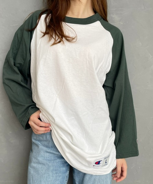 Champion（チャンピオン）の「champion（チャンピオン）/Three-Quarter Raglan Sleeve Baseball T-Shirt　ラグランスリーブベースボールTシャツ 7分袖（Tシャツ/カットソー・レディース・ブラック/ダークグリーン/ネイビー/マルーン・M/L/XL）」の9枚目の写真