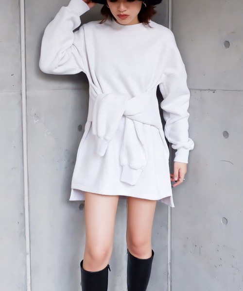 SPIRALGIRL（スパイラルガール）の「ウエスト巻裏起毛ミニワンピース（ワンピース・レディース・パープル/ブラック/ライトグレー・FREE）」の9枚目の写真