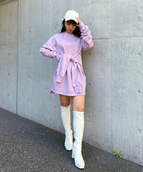 SPIRALGIRL（スパイラルガール）の「ウエスト巻裏起毛ミニワンピース（ワンピース・レディース・パープル/ブラック/ライトグレー・FREE）」の4枚目の写真