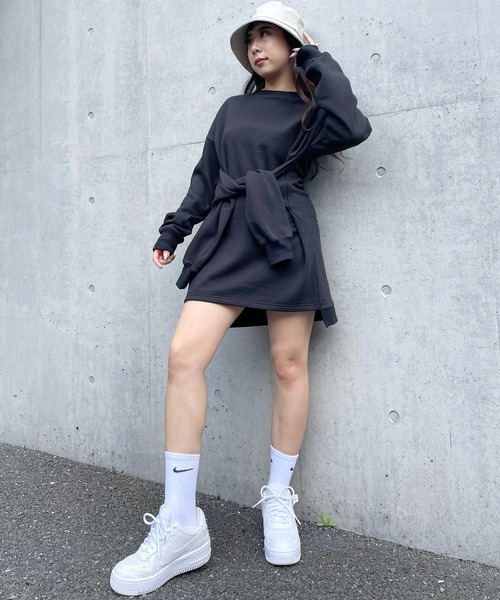 SPIRALGIRL（スパイラルガール）の「ウエスト巻裏起毛ミニワンピース（ワンピース・レディース・パープル/ブラック/ライトグレー・FREE）」の7枚目の写真