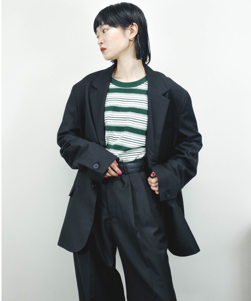 Chikashitsu +（チカシツプラス）の「【Chikashitsu +/チカシツプラス】set up oversized jacket/セットアップ オーバーサイズド ジャケット シンプル（テーラードジャケット・メンズ・ブラック/ベージュ/杢グレー・M/L）」の2枚目の写真