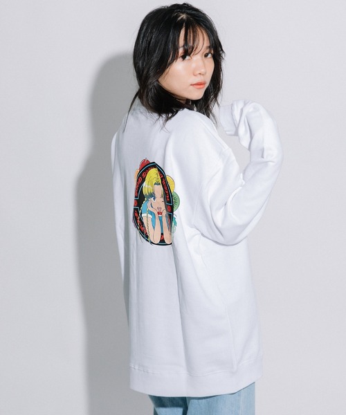 FRUIT OF THE LOOM（フルーツオブザルーム）の「ペロリンガールコラボ L/S Tシャツ / ロンT / 長袖 / カジュアル / バック / プリント / ユニセックス（Tシャツ/カットソー・メンズ・ホワイト/ブラック・M/L/XL）」の4枚目の写真