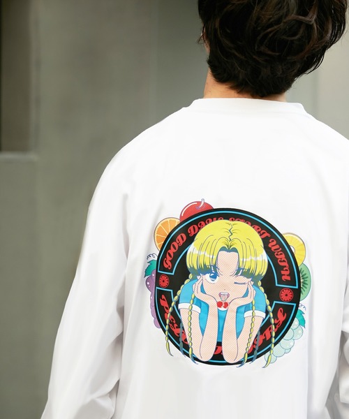 FRUIT OF THE LOOM（フルーツオブザルーム）の「ペロリンガールコラボ L/S Tシャツ / ロンT / 長袖 / カジュアル / バック / プリント / ユニセックス（Tシャツ/カットソー・メンズ・ホワイト/ブラック・M/L/XL）」の3枚目の写真