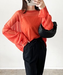 キャミソール付きシアーダメージニット