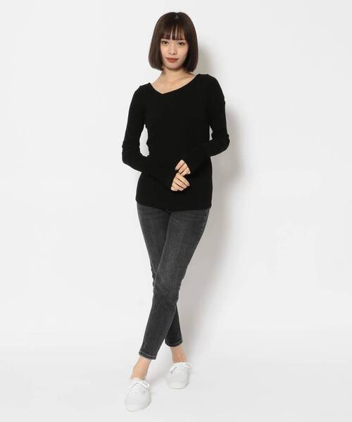 ADDICT NOIR（アディクトノアー）の「ADDICT NOIR/アディクト ノアー/ロングスリーブ カットソー（Tシャツ/カットソー・レディース・ホワイト/ブラック・FREE）」の3枚目の写真