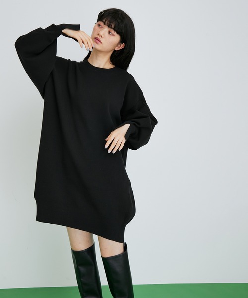 ADAM ET ROPE'(アダムエロペ)の「オーガニックコットン接結チュニック(ニット/セーター・レディース・ブラック/ホワイト系その他・FREE)」の2枚目の写真