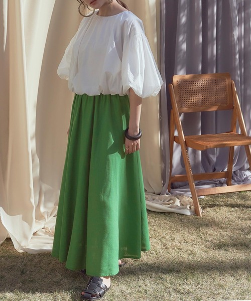 titivate（ティティベイト）の「リネン混ウエストギャザースカート（スカート・レディース・ブラック/レッド/ナチュラル/ブルー/グリーン・S/M/L）」の4枚目の写真