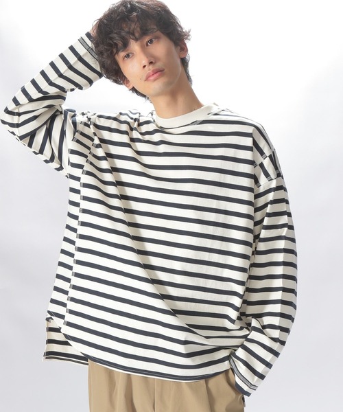 niko and...（ニコアンド）の「裾違いボーダープルオーバー（Tシャツ/カットソー・メンズ・イエロー/オフホワイト/ライトグレー/ピンク・MEDIUM/LARGE）」の2枚目の写真