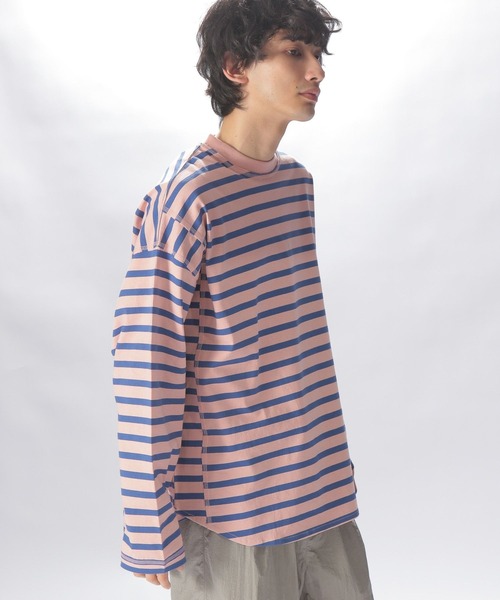 niko and...（ニコアンド）の「裾違いボーダープルオーバー（Tシャツ/カットソー・メンズ・イエロー/オフホワイト/ライトグレー/ピンク・MEDIUM/LARGE）」の4枚目の写真