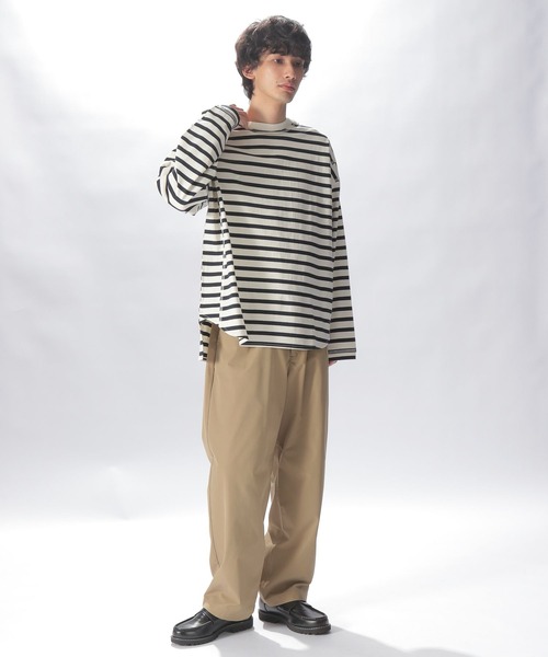 niko andニコアンド★ネイビーXオフホワイトボーダー綿麻変形ゆるパンツ★ SALE／70%OFF透かしMIXボーダーニットプルオーバー niko