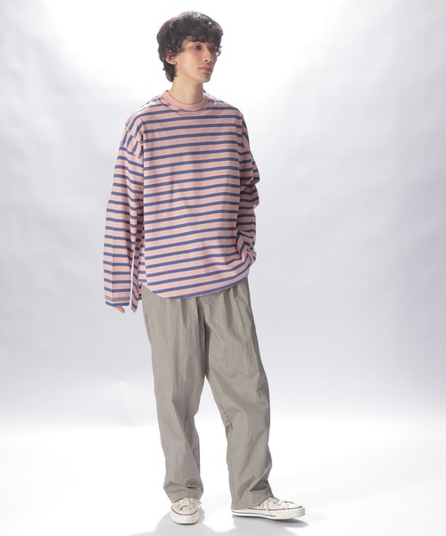 niko and...（ニコアンド）の「裾違いボーダープルオーバー（Tシャツ/カットソー・メンズ・イエロー/オフホワイト/ライトグレー/ピンク・MEDIUM/LARGE）」の7枚目の写真