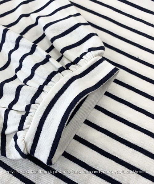 RiNc （リンク）の「【 NOLITA / ノリータ 】バルーンスリーブ プルオーバー 二の腕カバー トップス ボーダートップス（Tシャツ/カットソー・レディース・ホワイト・FREE）」の6枚目の写真