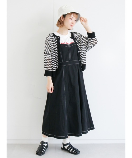 ehka sopo（エヘカソポ）の「配色ステッチジャンパースカート（ジャンパースカート・レディース・ブラック/グリーン/キナリ・ﾌﾘ-）」の15枚目の写真