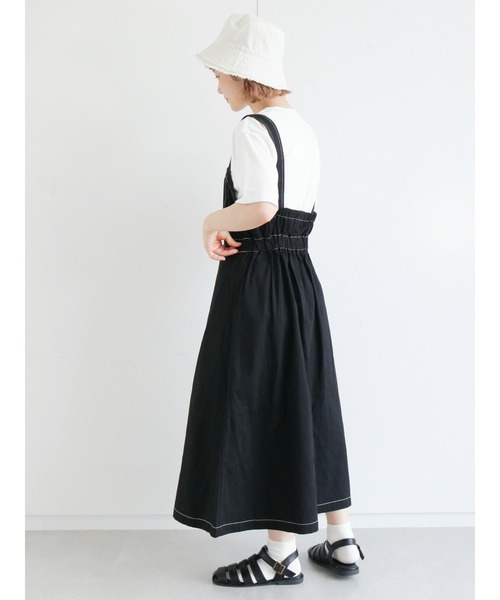 ehka sopo（エヘカソポ）の「配色ステッチジャンパースカート（ジャンパースカート・レディース・ブラック/グリーン/キナリ・ﾌﾘ-）」の21枚目の写真