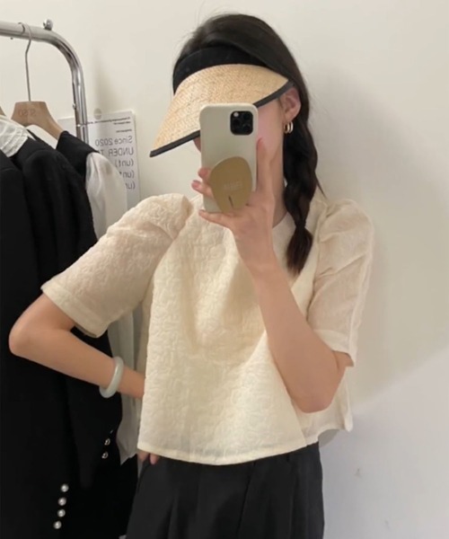 me+em select（ミームセレクト）の「ハートガラシアーキルティングパフブラウス（シャツ/ブラウス・レディース・ピンク/アイボリー・FREE）」の8枚目の写真