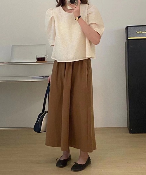 me+em select（ミームセレクト）の「ハートガラシアーキルティングパフブラウス（シャツ/ブラウス・レディース・ピンク/アイボリー・FREE）」の5枚目の写真