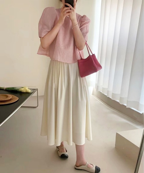 me+em select（ミームセレクト）の「ハートガラシアーキルティングパフブラウス（シャツ/ブラウス・レディース・ピンク/アイボリー・FREE）」の12枚目の写真