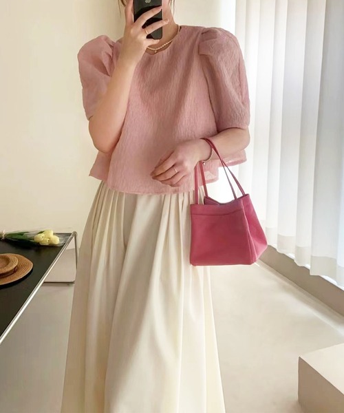 me+em select（ミームセレクト）の「ハートガラシアーキルティングパフブラウス（シャツ/ブラウス・レディース・ピンク/アイボリー・FREE）」の13枚目の写真