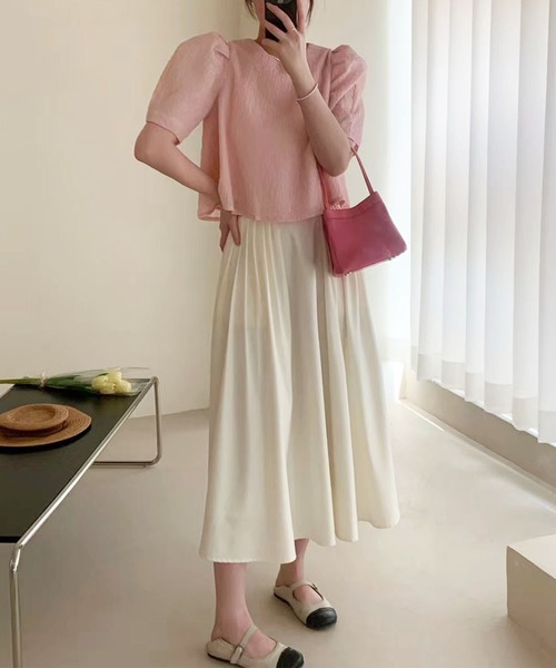 me+em select（ミームセレクト）の「ハートガラシアーキルティングパフブラウス（シャツ/ブラウス・レディース・ピンク/アイボリー・FREE）」の14枚目の写真