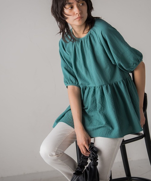 MAYSON GREY（メイソングレイ）の「サッカーランタンスリーブブラウス（シャツ/ブラウス・レディース・ホワイト/チャコールグレー/グリーン・M）」の17枚目の写真