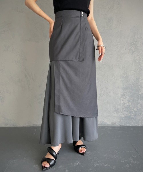 &g'aime（アンジェム）の「【&g’aime】レイヤードスカート（スカート・レディース・チャコールグレー/モカ・FREE）」の5枚目の写真