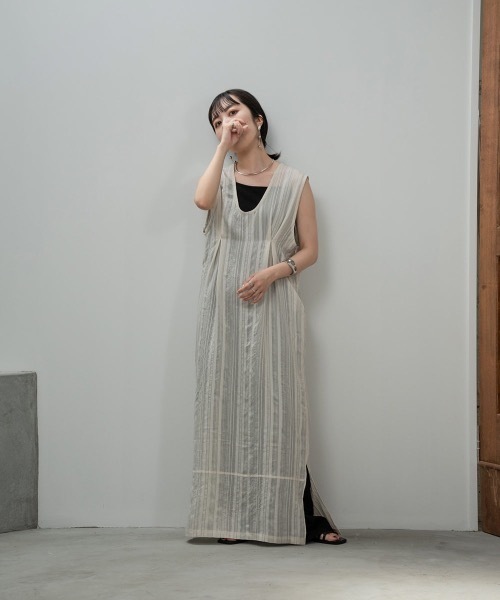 lawgy（ラウジー）の「sheer stripe 2way op（ワンピース・レディース・ホワイト/ブラック・FREE）」の3枚目の写真
