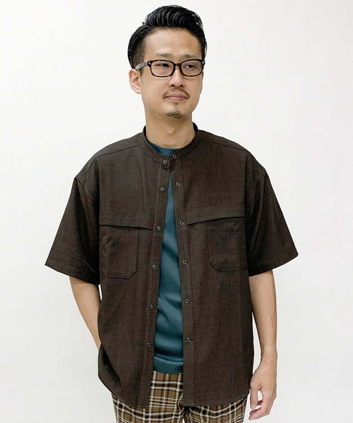 a.v.v（アーヴェヴェ）の「Wポケットワイドシルエットバンドカラーシャツ（セットアップ対応）（シャツ/ブラウス・メンズ・ブラック/ブラウン・46/48）」の19枚目の写真