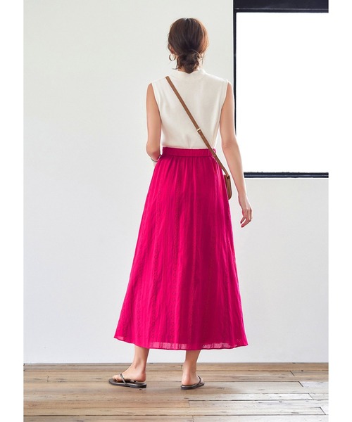STYLE DELI（スタイルデリ）の「コットンレースタックギャザースカート（スカート・レディース・ホワイト/ピンク系・SMALL/MEDIUM）」の10枚目の写真
