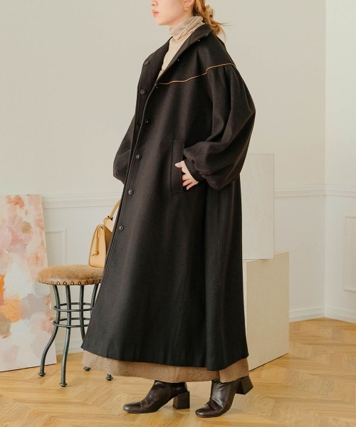 Bab(バブ)の「配色パイピングスタンドカラーコート(ステンカラーコート・レディース・モカ/ブラック・M)」の18枚目の写真