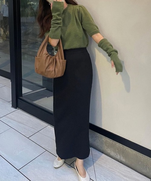 me+em select（ミームセレクト）の「※※【 新色追加/9color 】アームウォーマー付き　パフカラーニットトップス（ニット/セーター・レディース・ホワイト/ブラック/レッド/ピンク/グリーン/ブラウン/ブルー系その他/モカ/ダークグレー・FREE）」の10枚目の写真