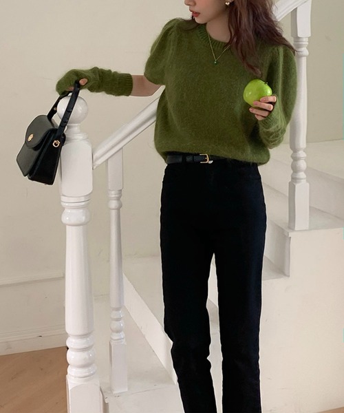 me+em select（ミームセレクト）の「※※【 新色追加/9color 】アームウォーマー付き　パフカラーニットトップス（ニット/セーター・レディース・ホワイト/ブラック/レッド/ピンク/グリーン/ブラウン/ブルー系その他/モカ/ダークグレー・FREE）」の12枚目の写真