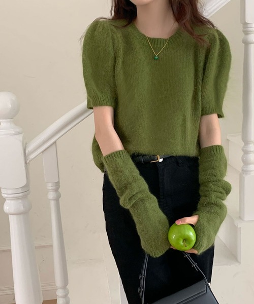 me+em select（ミームセレクト）の「※※【 新色追加/9color 】アームウォーマー付き　パフカラーニットトップス（ニット/セーター・レディース・ホワイト/ブラック/レッド/ピンク/グリーン/ブラウン/ブルー系その他/モカ/ダークグレー・FREE）」の11枚目の写真