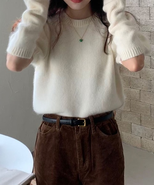 me+em select（ミームセレクト）の「※※【 新色追加/9color 】アームウォーマー付き　パフカラーニットトップス（ニット/セーター・レディース・ホワイト/ブラック/レッド/ピンク/グリーン/ブラウン/ブルー系その他/モカ/ダークグレー・FREE）」の21枚目の写真