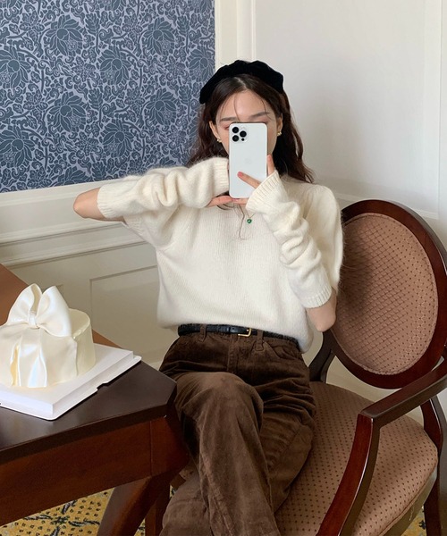 me+em select（ミームセレクト）の「※※【 新色追加/9color 】アームウォーマー付き　パフカラーニットトップス（ニット/セーター・レディース・ホワイト/ブラック/レッド/ピンク/グリーン/ブラウン/ブルー系その他/モカ/ダークグレー・FREE）」の22枚目の写真