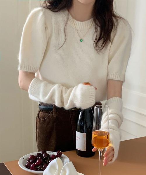 me+em select（ミームセレクト）の「※※【 新色追加/9color 】アームウォーマー付き　パフカラーニットトップス（ニット/セーター・レディース・ホワイト/ブラック/レッド/ピンク/グリーン/ブラウン/ブルー系その他/モカ/ダークグレー・FREE）」の18枚目の写真