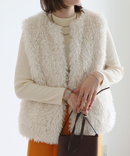 reca(レカ)の「シープファーベスト(ベスト・レディース・アイボリー/ベージュ・FREE)」の9枚目の写真